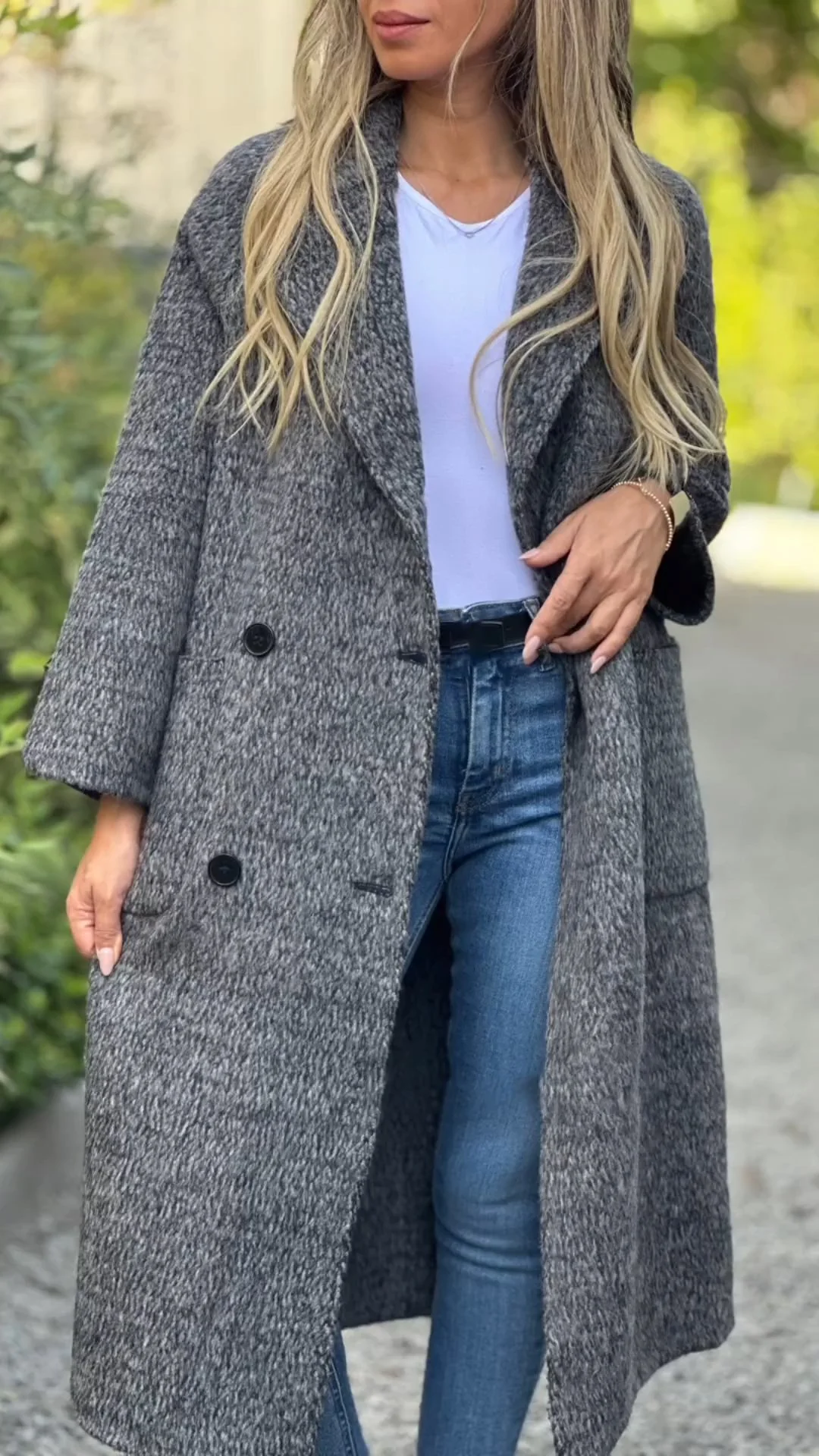 Women's Lapel Long Sleeve Casual Woolen Coat